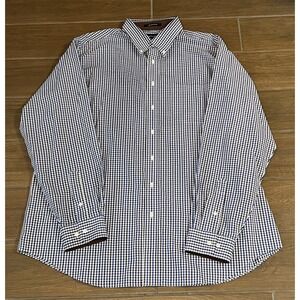 Paul Fredrick Mens 18.5 x 38 Classic Fit Non-Iron Cotton Gingham Dress Shirt